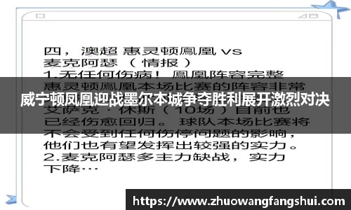 威宁顿凤凰迎战墨尔本城争夺胜利展开激烈对决